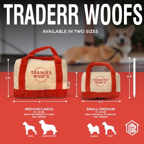 Chomp Haus Traderr Woofs – Luxurious Plush Dog Toy with Squeaker, Premium Fabric, Embroidered Details, Designer-Inspired Chew Toy, Fun Gift for Small to Medium Dogs & Dog Lovers