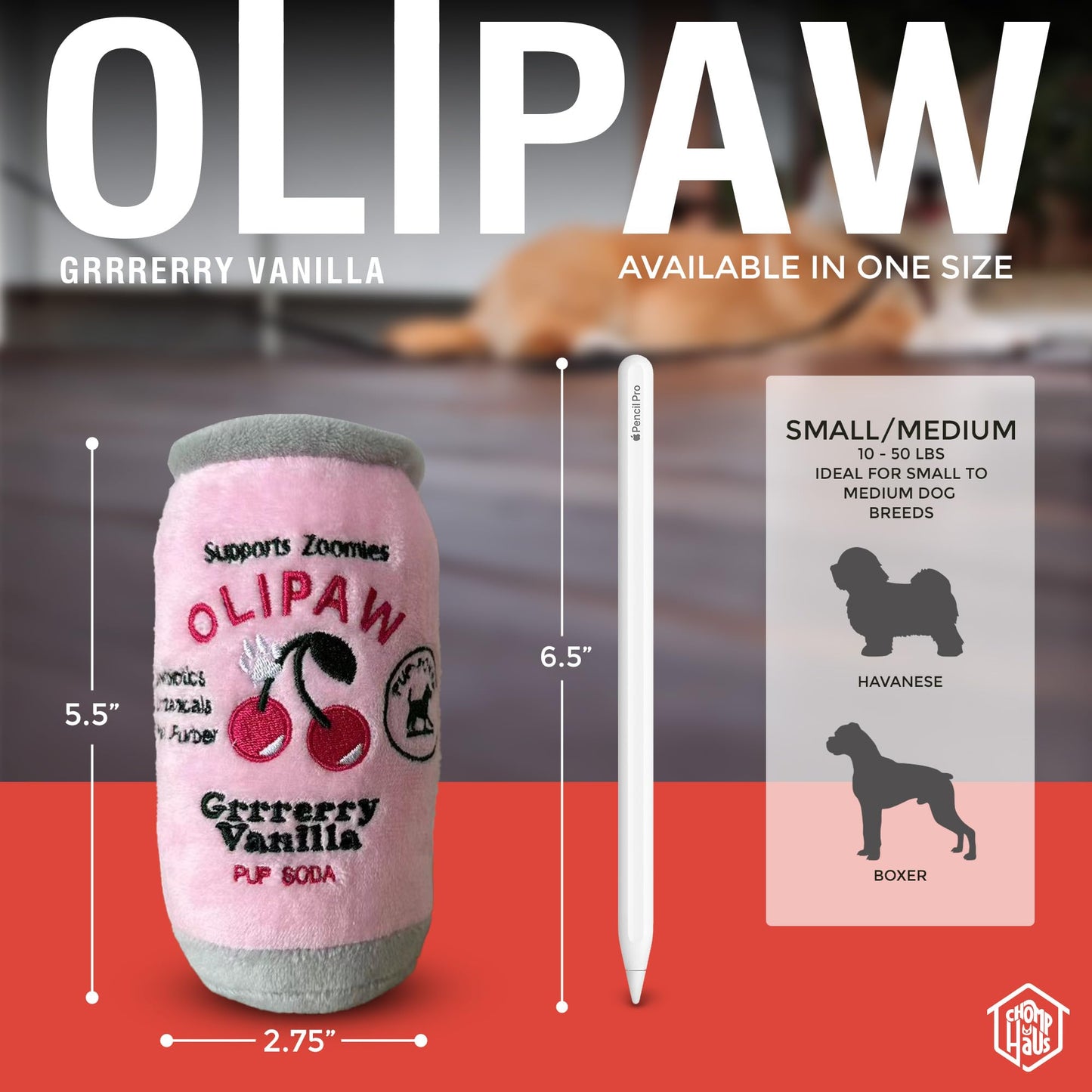 Chomp Haus Olipaw Grrrerry Vanilla – Luxurious Plush Dog Toy with Squeaker, Premium Fabric, Embroidered Details, Designer-Inspired Chew Toy, Fun Gift for Small to Medium Dogs & Dog Lovers