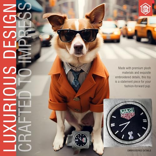 Chomp Haus Wag Heuer – Luxurious Plush Dog Toy with Squeaker, Premium Fabric, Embroidered Details, Designer-Inspired Chew Toy, Fun Gift for Small to Medium Dogs & Dog Lovers