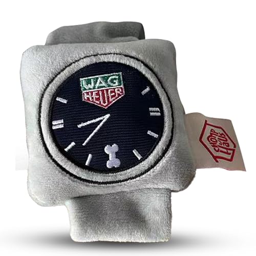 Chomp Haus Wag Heuer – Luxurious Plush Dog Toy with Squeaker, Premium Fabric, Embroidered Details, Designer-Inspired Chew Toy, Fun Gift for Small to Medium Dogs & Dog Lovers