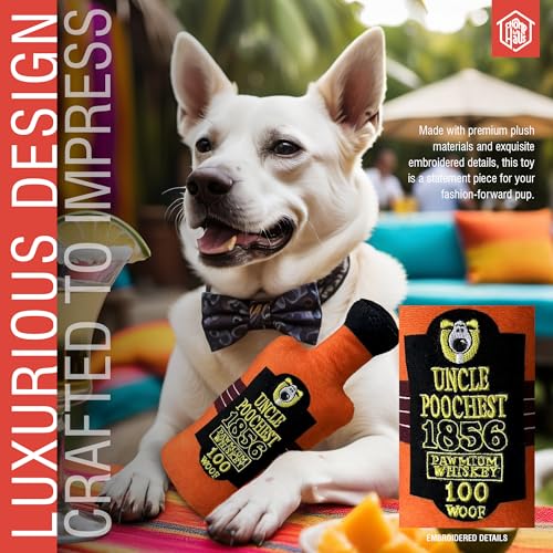 Chomp Haus Uncle Poochest – Luxurious Plush Dog Toy with Squeaker, Premium Fabric, Embroidered Details, Designer-Inspired Chew Toy, Fun Gift for Small to Medium Dogs & Dog Lovers