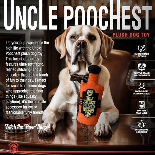 Chomp Haus Uncle Poochest – Luxurious Plush Dog Toy with Squeaker, Premium Fabric, Embroidered Details, Designer-Inspired Chew Toy, Fun Gift for Small to Medium Dogs & Dog Lovers