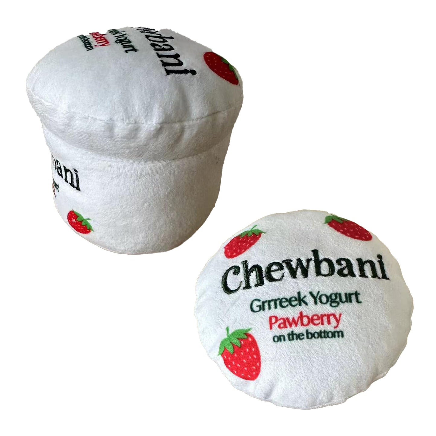 Chomp Haus Chewbani Grrreek Yogurt – Luxurious Plush Dog Toy with Squeaker, Premium Fabric, Embroidered Details, Designer-Inspired Chew Toy, Fun Gift for Small to Medium Dogs & Dog Lovers
